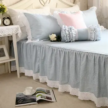 Top estilo clássico Europeu bule xadrez bordado colcha de Renda colchas tampa de colchão king-size folha de quarto, roupa de cama de têxteis